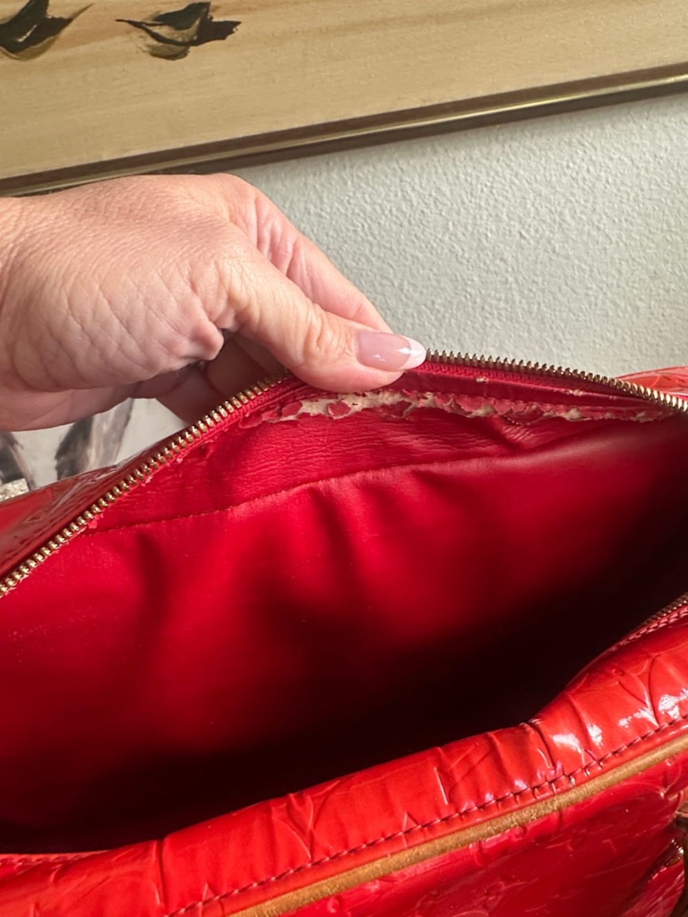 Louis Vuitton Sutton Red Patent Monogram satchel Bag with Tan Trim - Picture 16 of 17